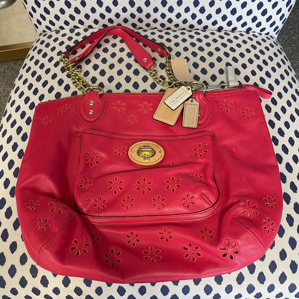 Coach Pink Poppy Eyelet Tote